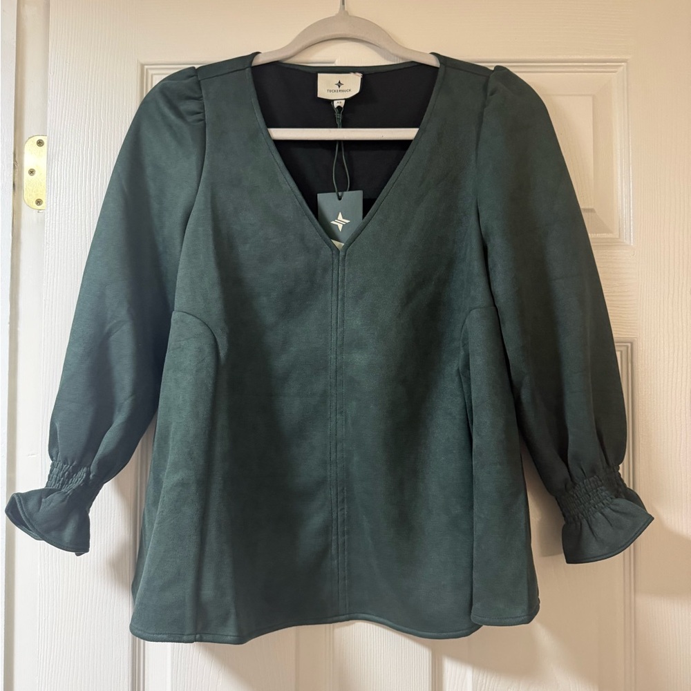 Tuckernuck Dark Green Suede V-Neck Blouse